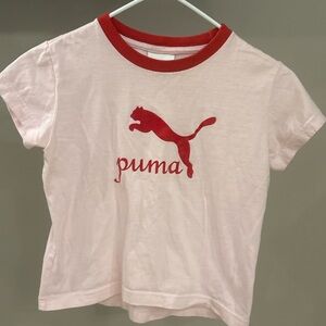Vintage Puma Baby Tee Light Pink Red Ringer Logo Crop Top Y2K Women’s Small